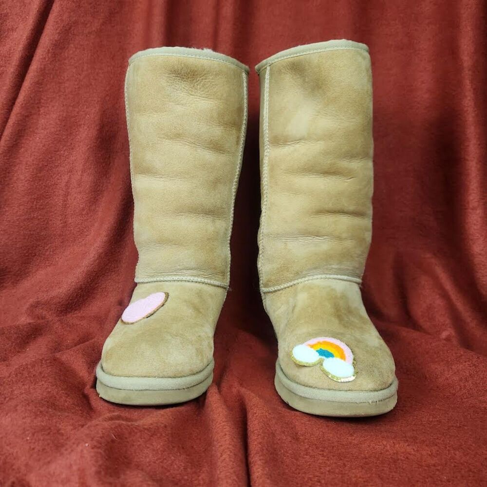 UGG Women's Tan Mid-Calf Boots Size 7 Suede Sheepskin
